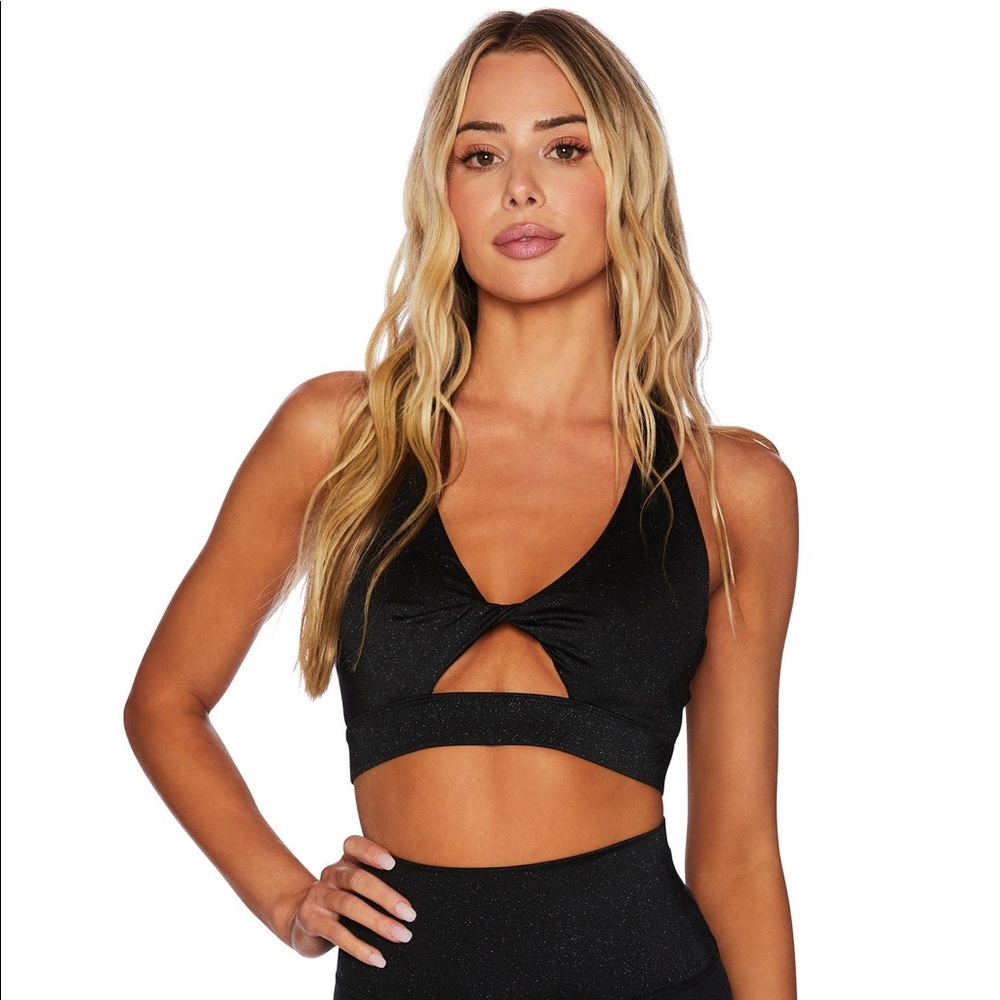 Beach Riot Twist Top Black Shine Sports Bra